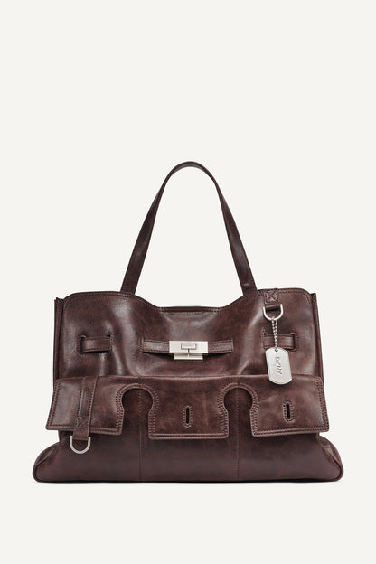 Black/Silver DKNY BRYAR LARGE FLAP SATCHEL
