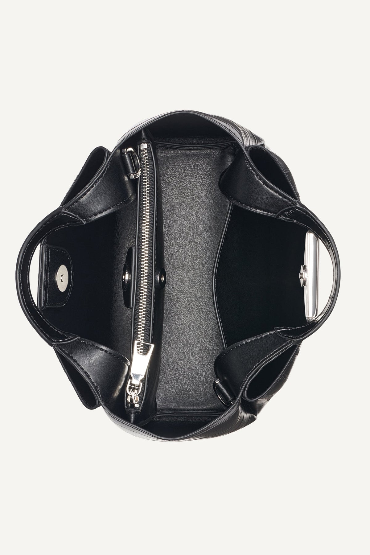 Black/Silver DKNY WILLA MINI RIBBED SATCHEL