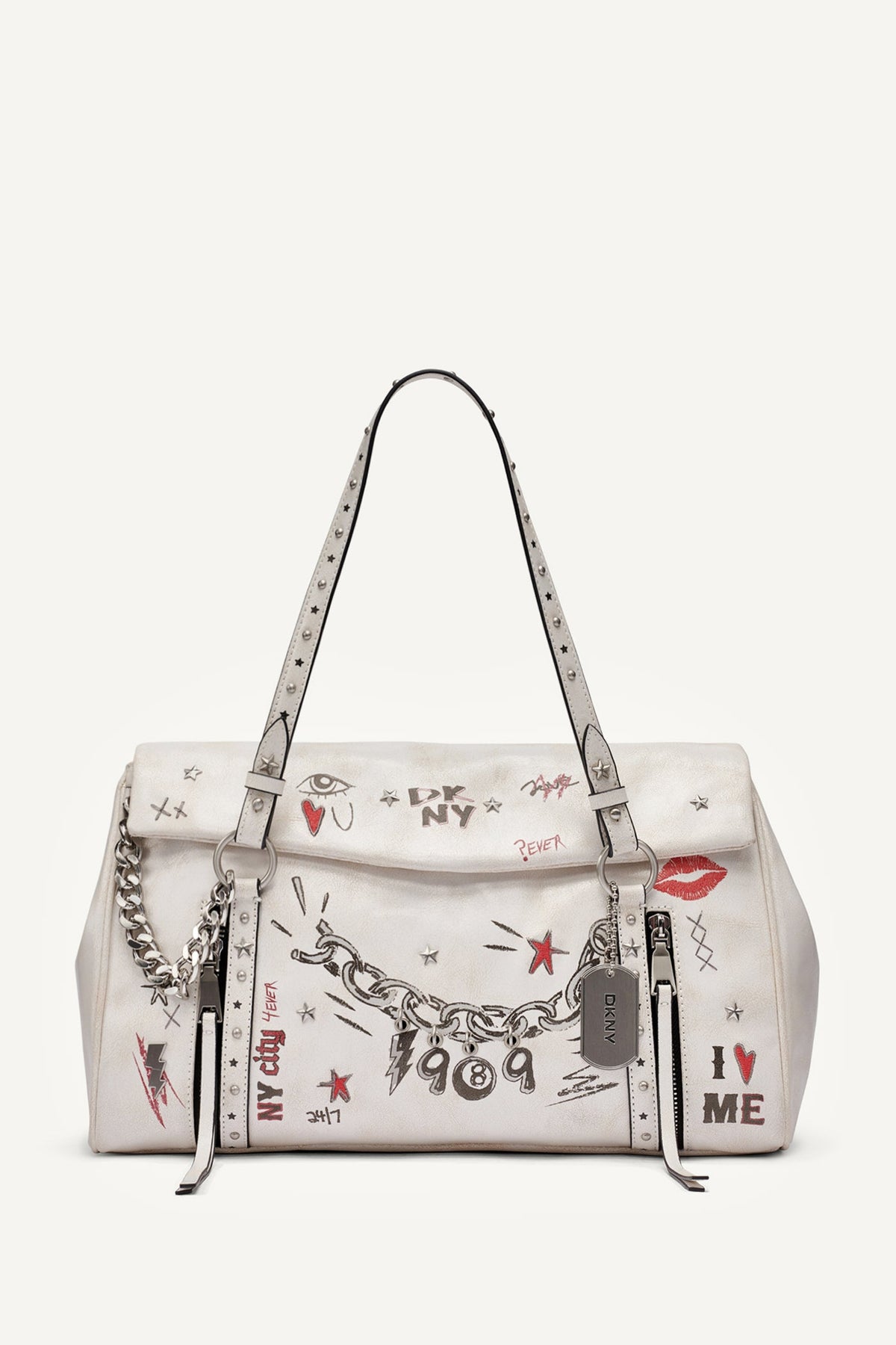 Marshmallow DKNY SKYE MEDIUM GRAFFITI SATCHEL