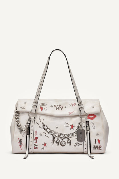 Marshmallow DKNY SKYE MEDIUM GRAFFITI SATCHEL