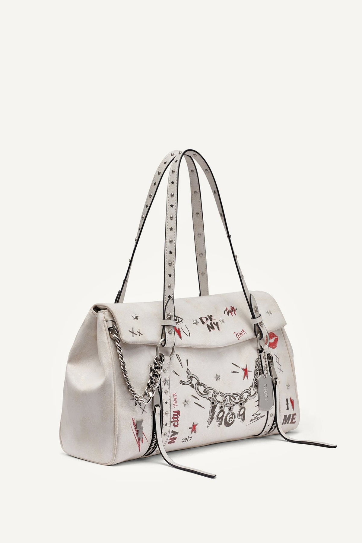Marshmallow DKNY SKYE MEDIUM GRAFFITI SATCHEL