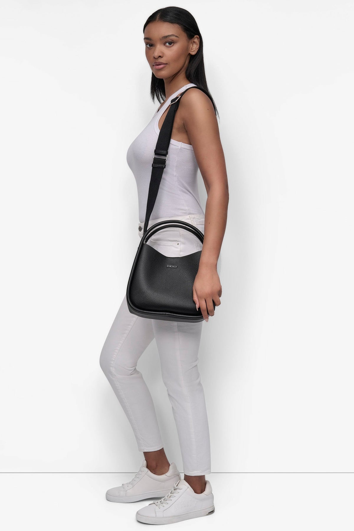 BLACK/SILVER DKNY CAPRI MEDIUM HOBO BAG