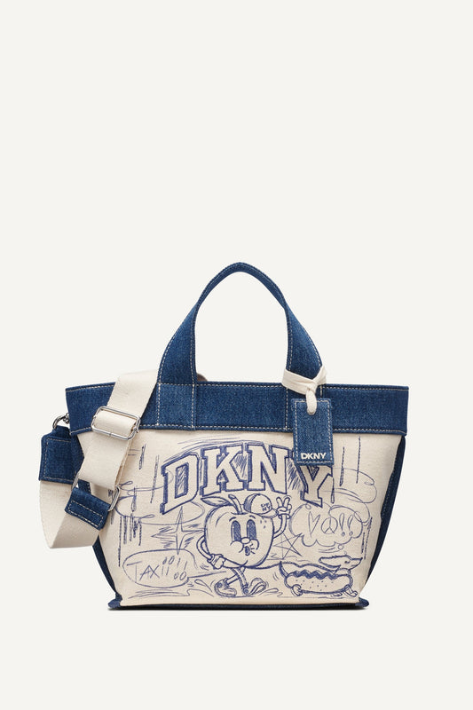Natural DKNY BRADY CANVAS SMALL GRAFFITI LOGO CROSSBODY BAG