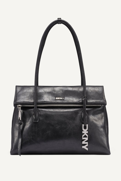 Black/Silver DKNY RIVINGTON LARGE LOGO SATCHEL
