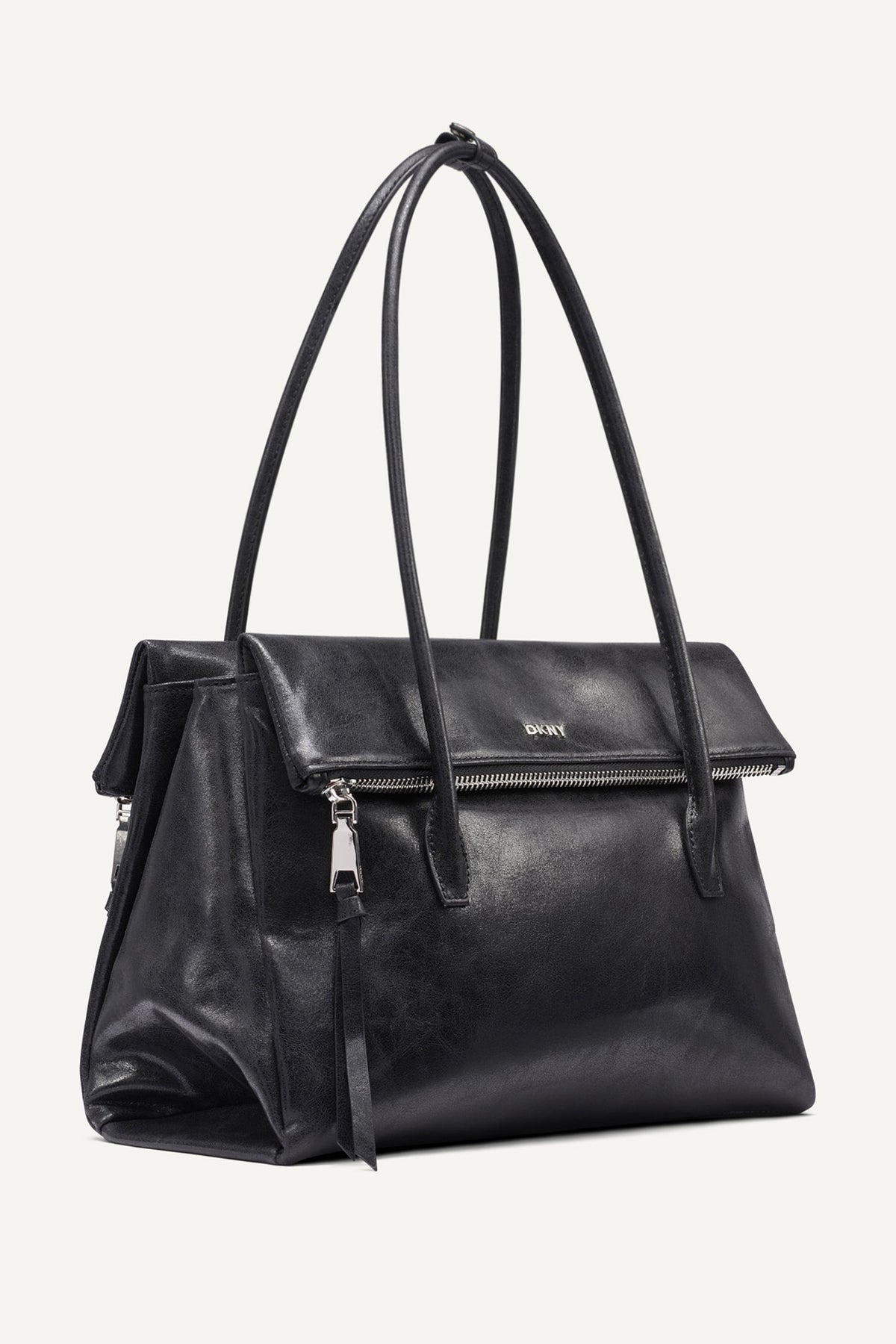 Black/Silver DKNY RIVINGTON LARGE LOGO SATCHEL
