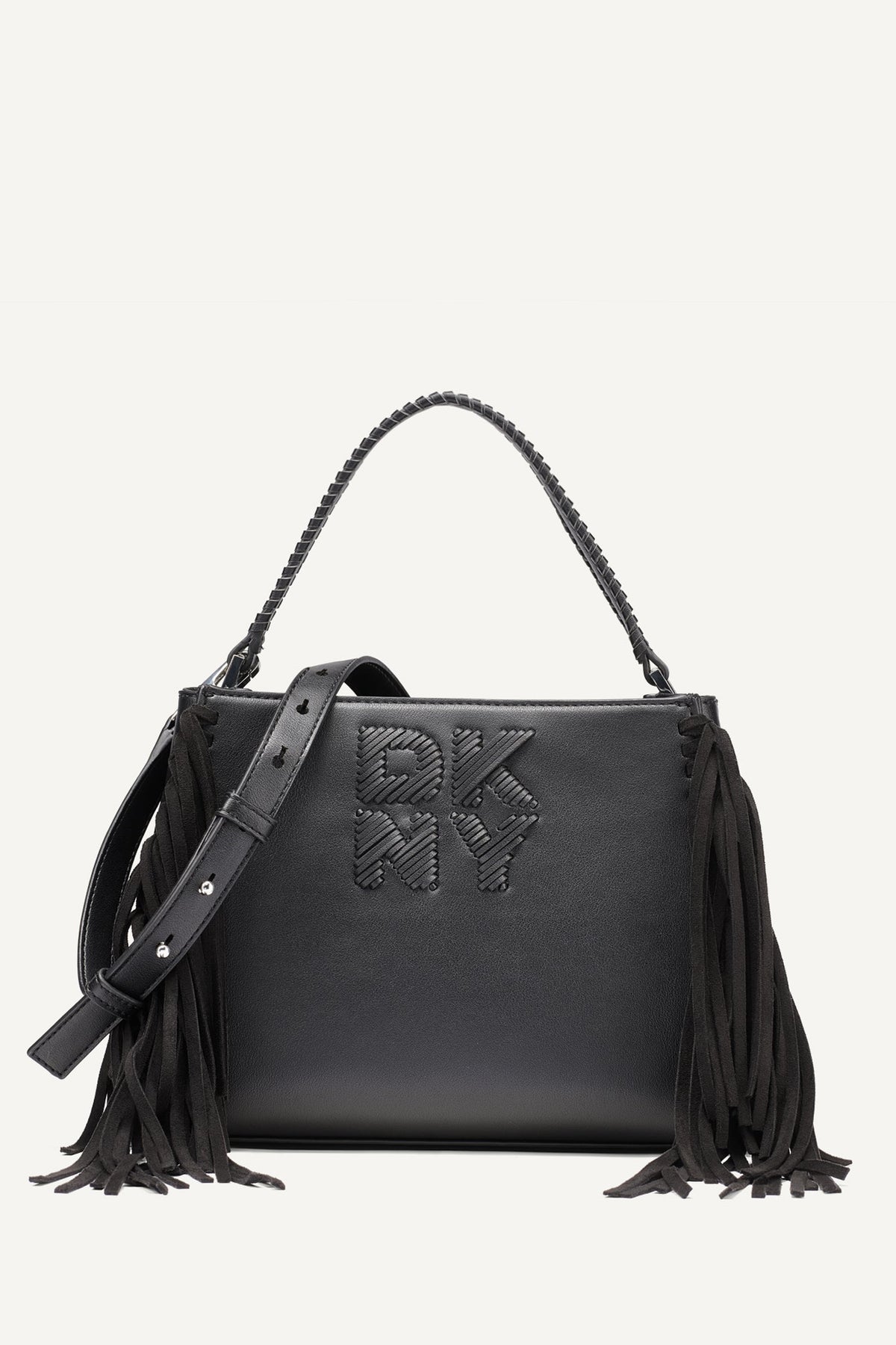 Black/Silver DKNY FOSTER MEDIUM FRINGE SATCHEL
