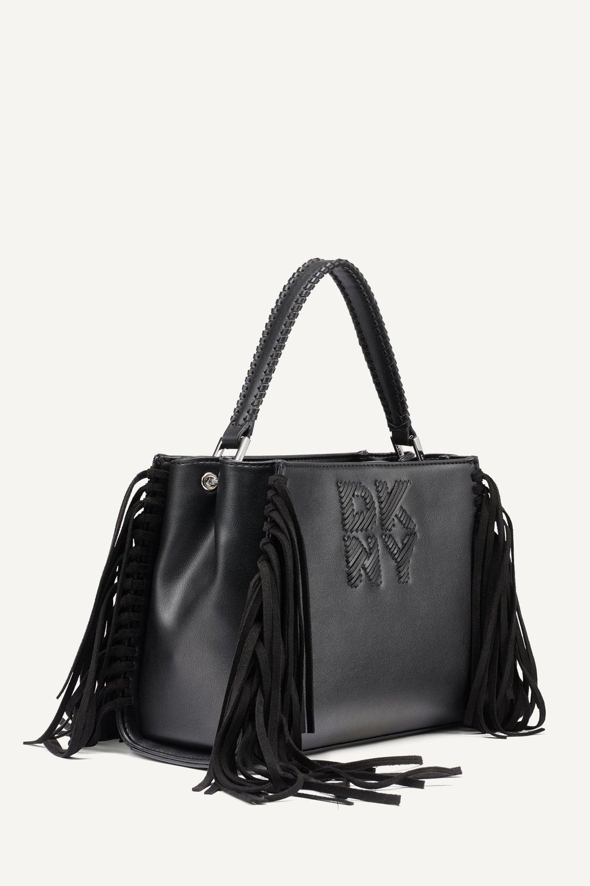Black/Silver DKNY FOSTER MEDIUM FRINGE SATCHEL