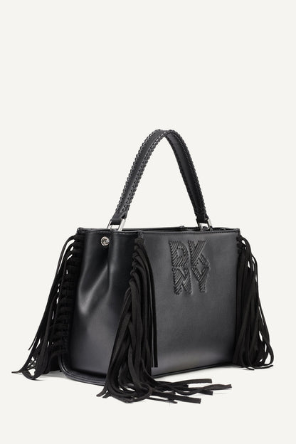 Black/Silver DKNY FOSTER MEDIUM FRINGE SATCHEL