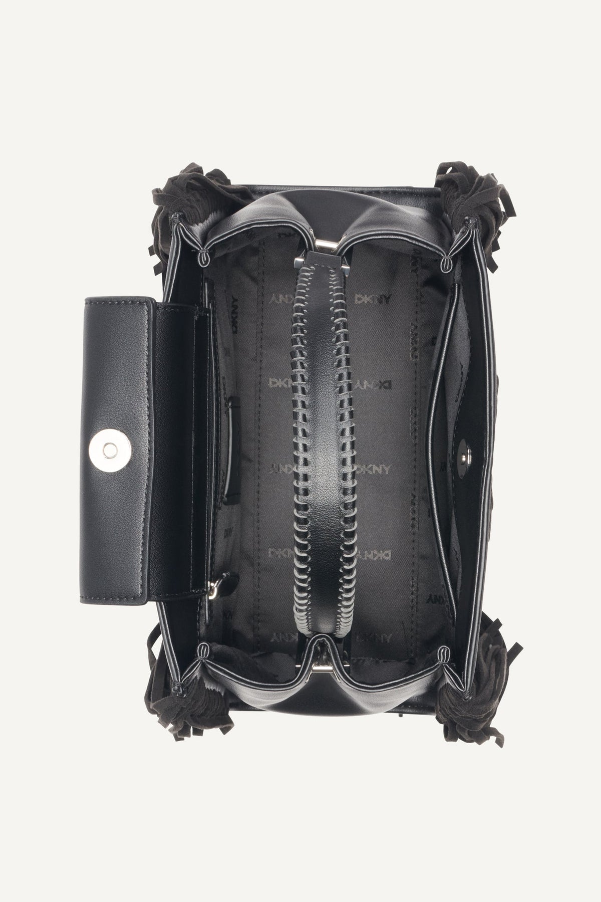 Black/Silver DKNY FOSTER MEDIUM FRINGE SATCHEL
