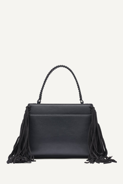 Black/Silver DKNY FOSTER SMALL FRINGE SATCHEL