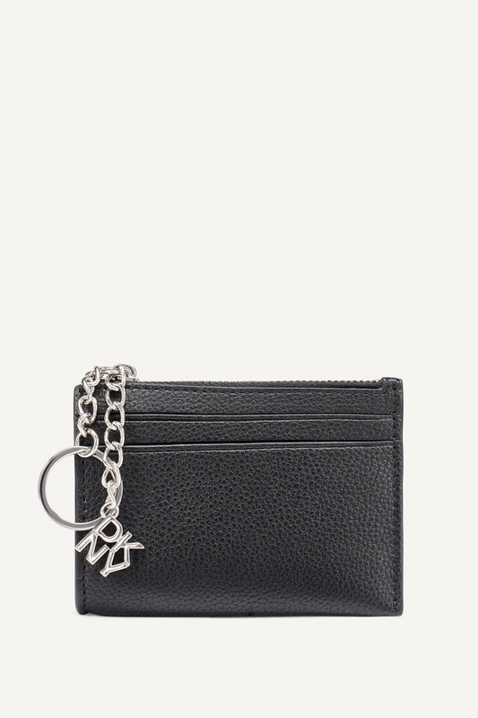 Black/Silver DKNY SARAH TOP ZIP CARD HOLDER