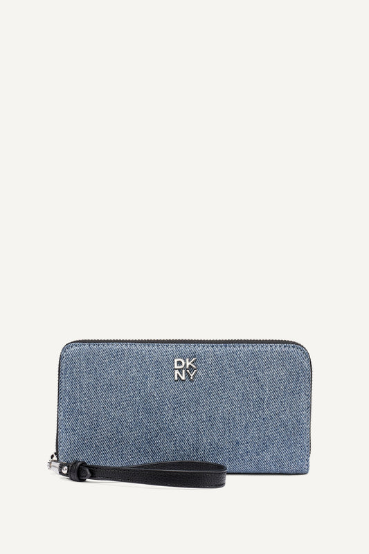 Denim/Black DKNY SARAH LARGE ZIP AROUND WALLET