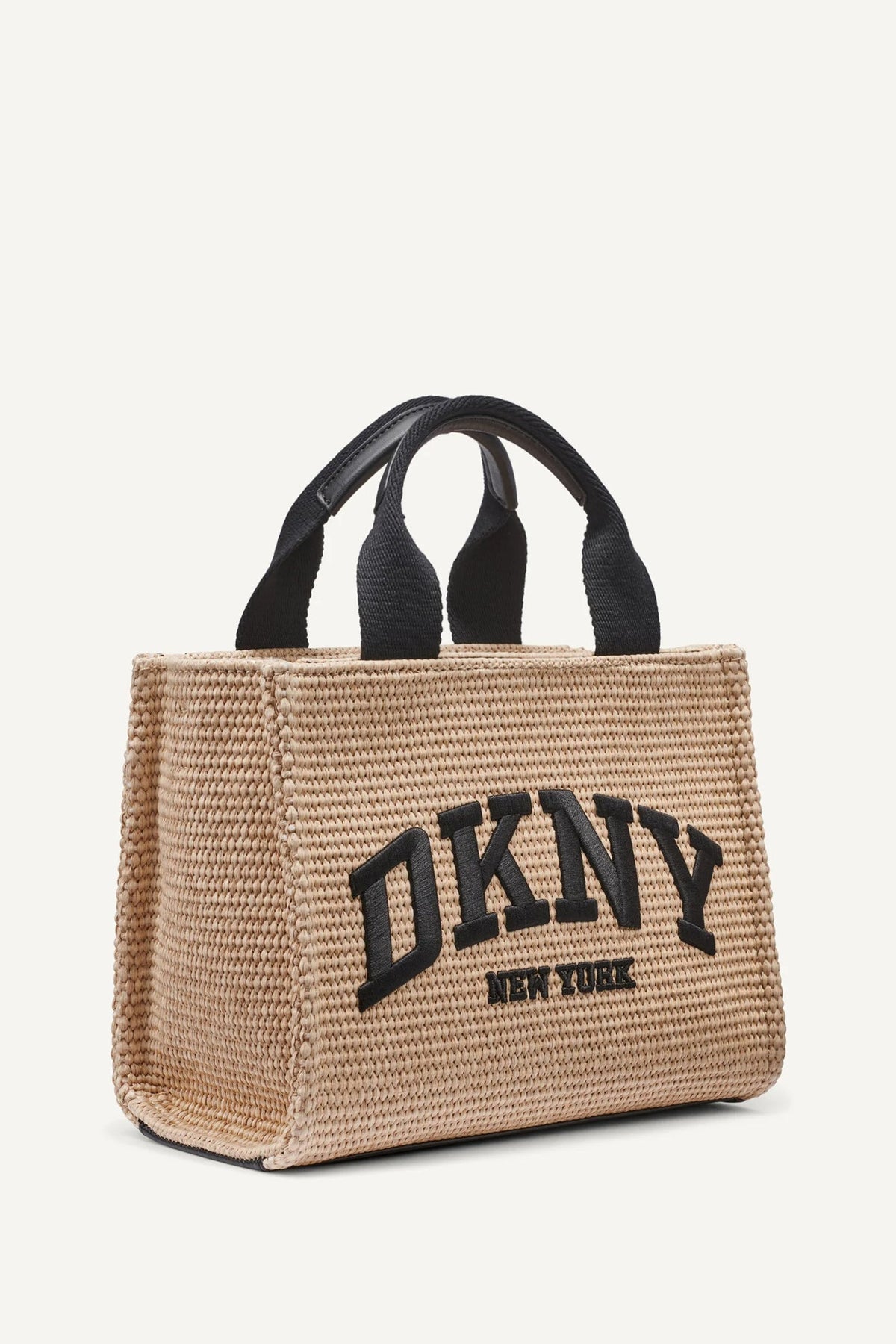 Natural/Black DKNY HADLEE SMALL STRAW LOGO TOTE