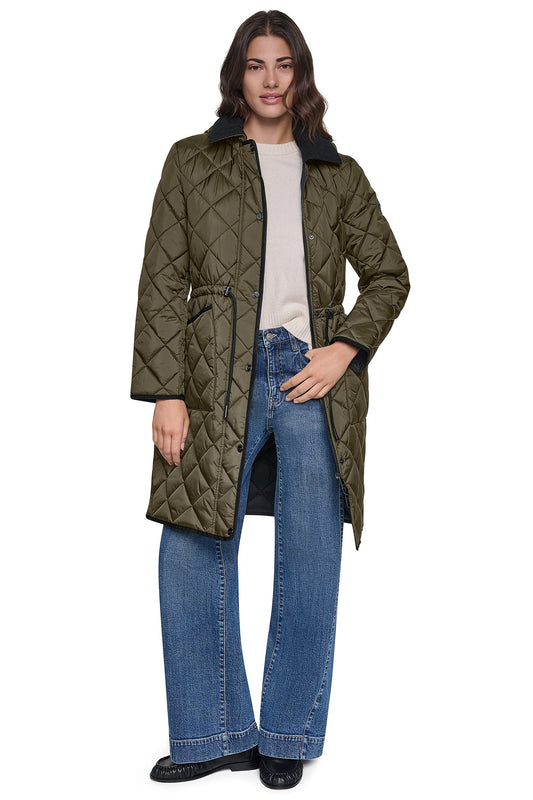 Dark Navy DKNY CORDUROY COLLAR HOODED QUILTED COAT