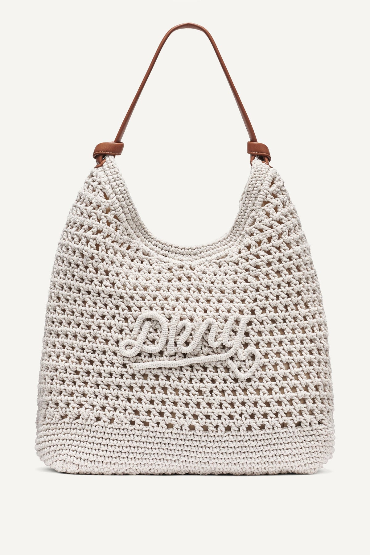 Natural DKNY PAULA CROCHET LOGO HOBO BAG