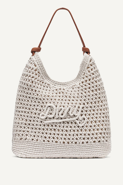 Natural DKNY PAULA CROCHET LOGO HOBO BAG
