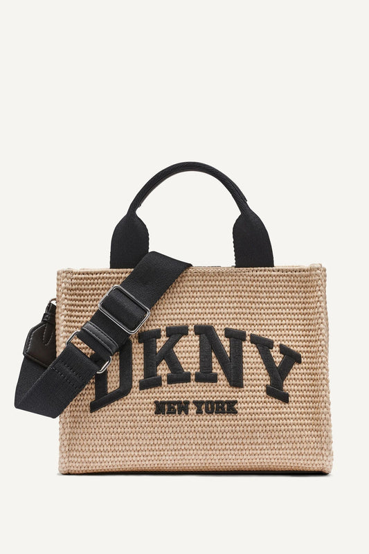 Hot Pink DKNY HADLEE SMALL STRAW LOGO TOTE