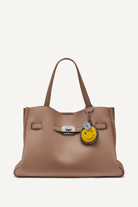 Black/Silver DKNY BRYAR LARGE SMILEY FACE SATCHEL