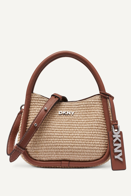 Natural/Saddle DKNY CAPRI WOVEN HOBO CROSSBODY BAG