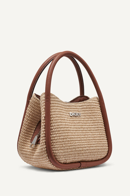 Natural/Saddle DKNY CAPRI WOVEN HOBO CROSSBODY BAG