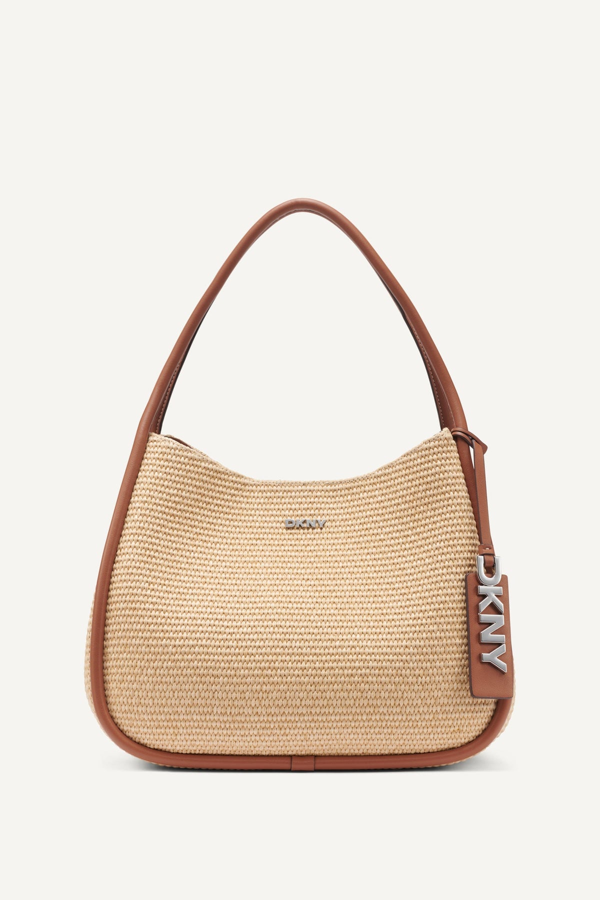 Natural/Saddle DKNY CAPRI WOVEN STRAW LARGE HOBO BAG