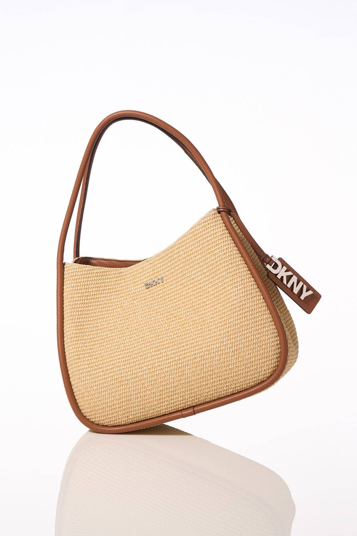 Natural/Saddle DKNY CAPRI WOVEN STRAW LARGE HOBO BAG