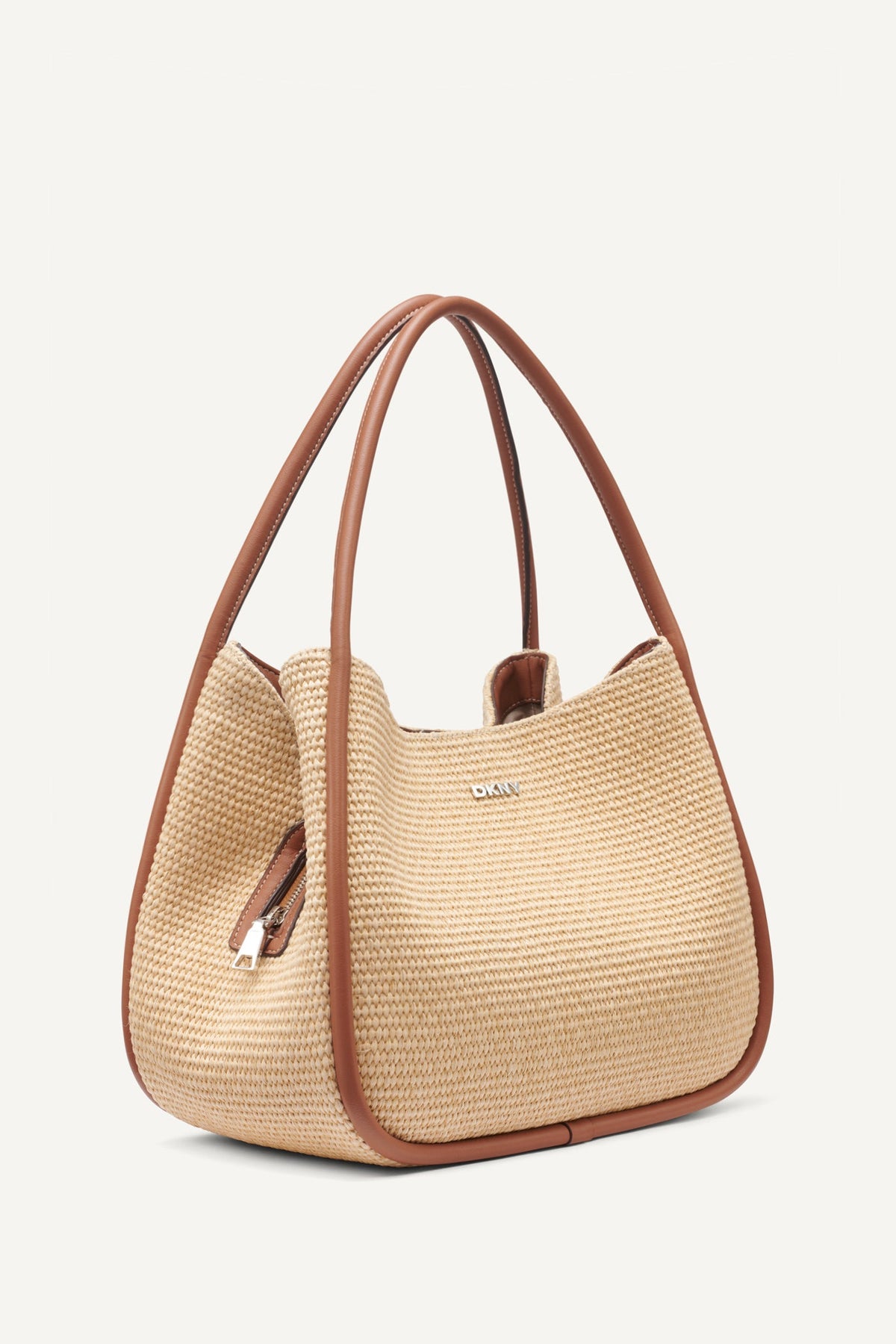 Natural/Saddle DKNY CAPRI WOVEN STRAW LARGE HOBO BAG
