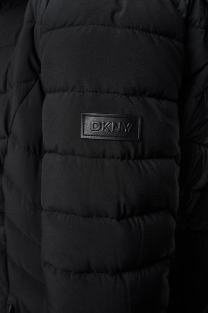 Black DKNY HOODED STAND COLLAR PUFFER