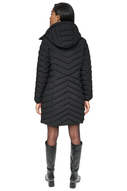 Black DKNY HOODED STAND COLLAR PUFFER
