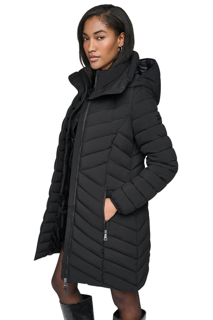 Black DKNY HOODED STAND COLLAR PUFFER