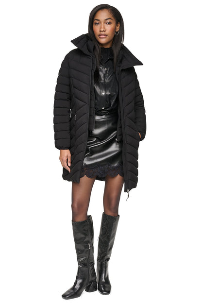 Black DKNY HOODED STAND COLLAR PUFFER