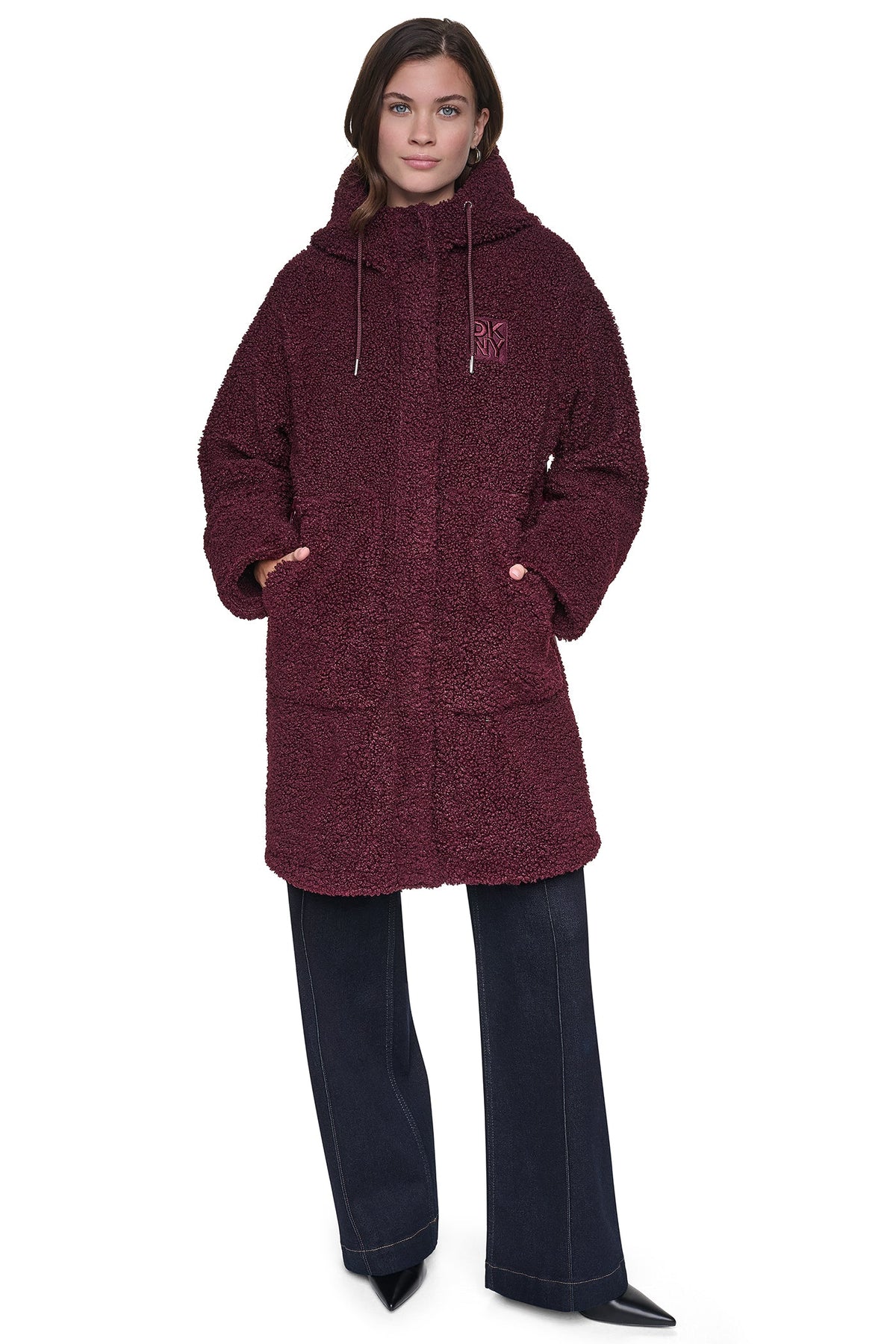 Claret DKNY SHERPA MIXED MEDIA HOODED JACKET