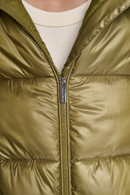 Metallic Zinc DKNY QUILTED PUFFER WITH DRAMA COLLAR