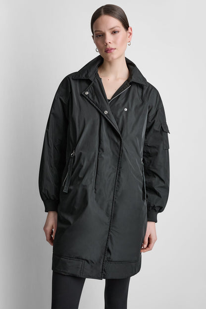Black DKNY LONG JACKET WITH REMOVABLE HOOD