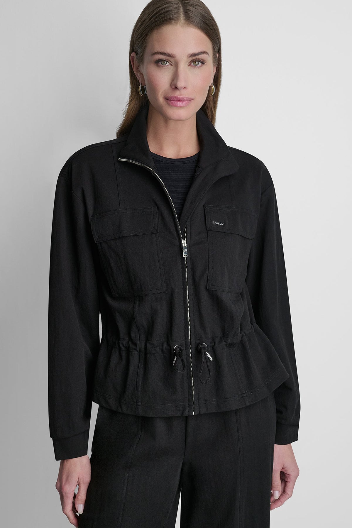 Black DKNY PIQUÉ TECH JACKET