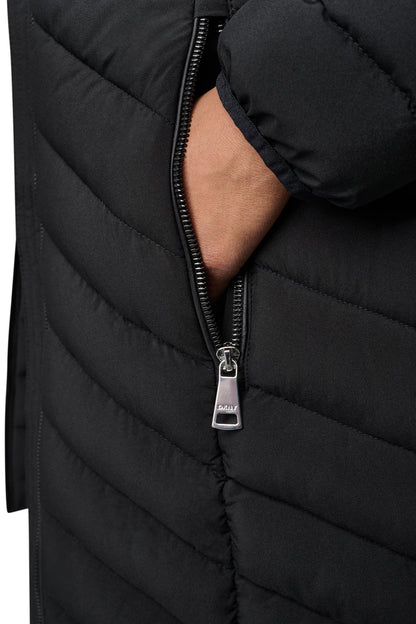 BORDEAUX DKNY HOODED STAND COLLAR PUFFER