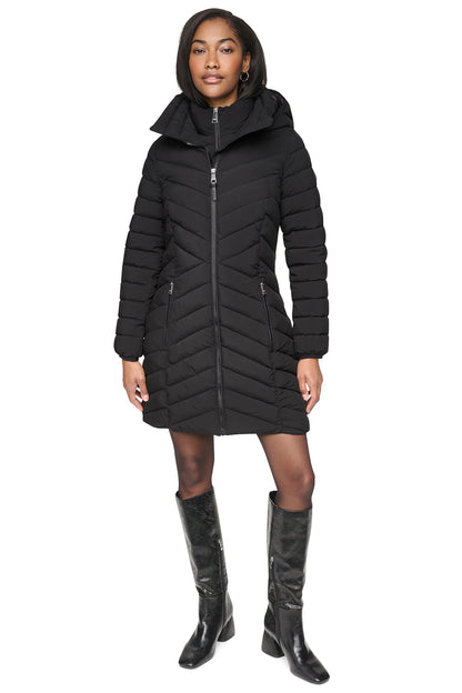 BORDEAUX DKNY HOODED STAND COLLAR PUFFER