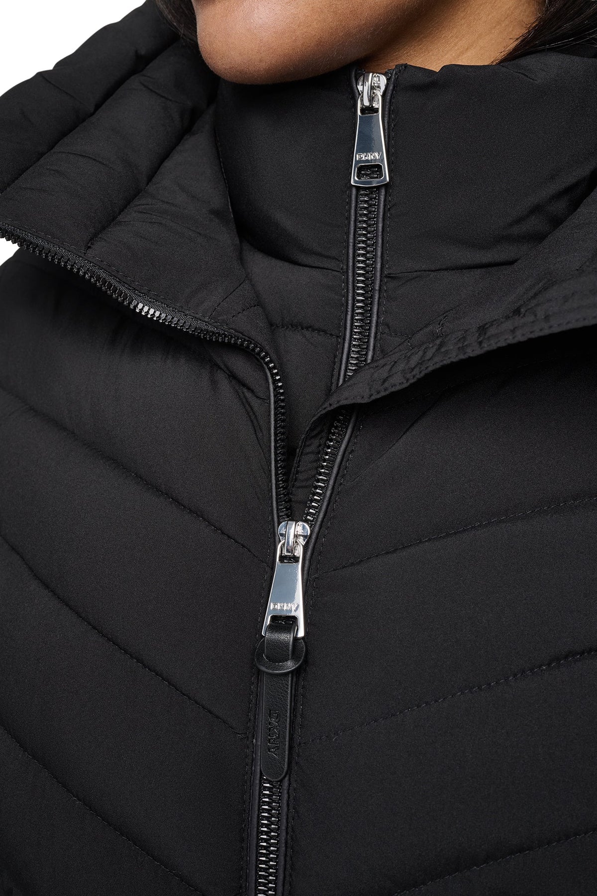 BORDEAUX DKNY HOODED STAND COLLAR PUFFER