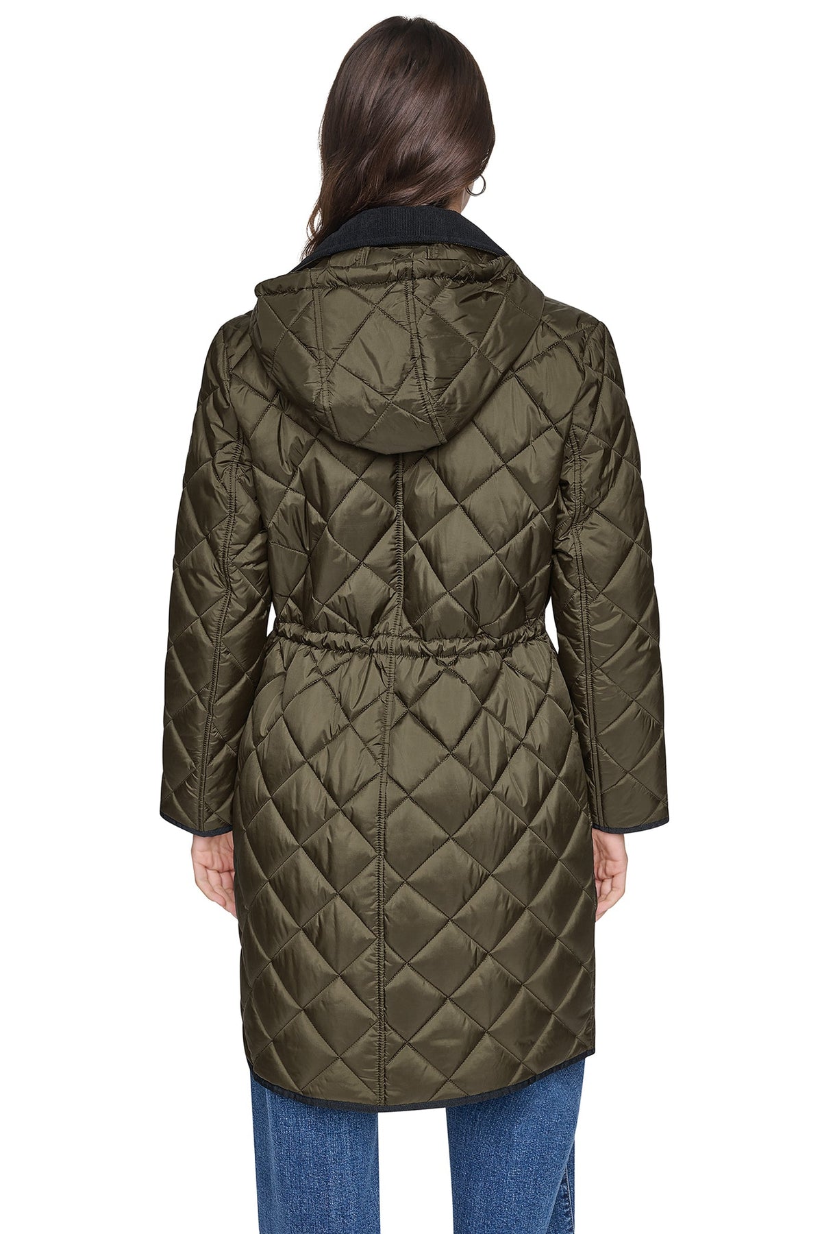 Black DKNY CORDUROY COLLAR HOODED QUILTED COAT