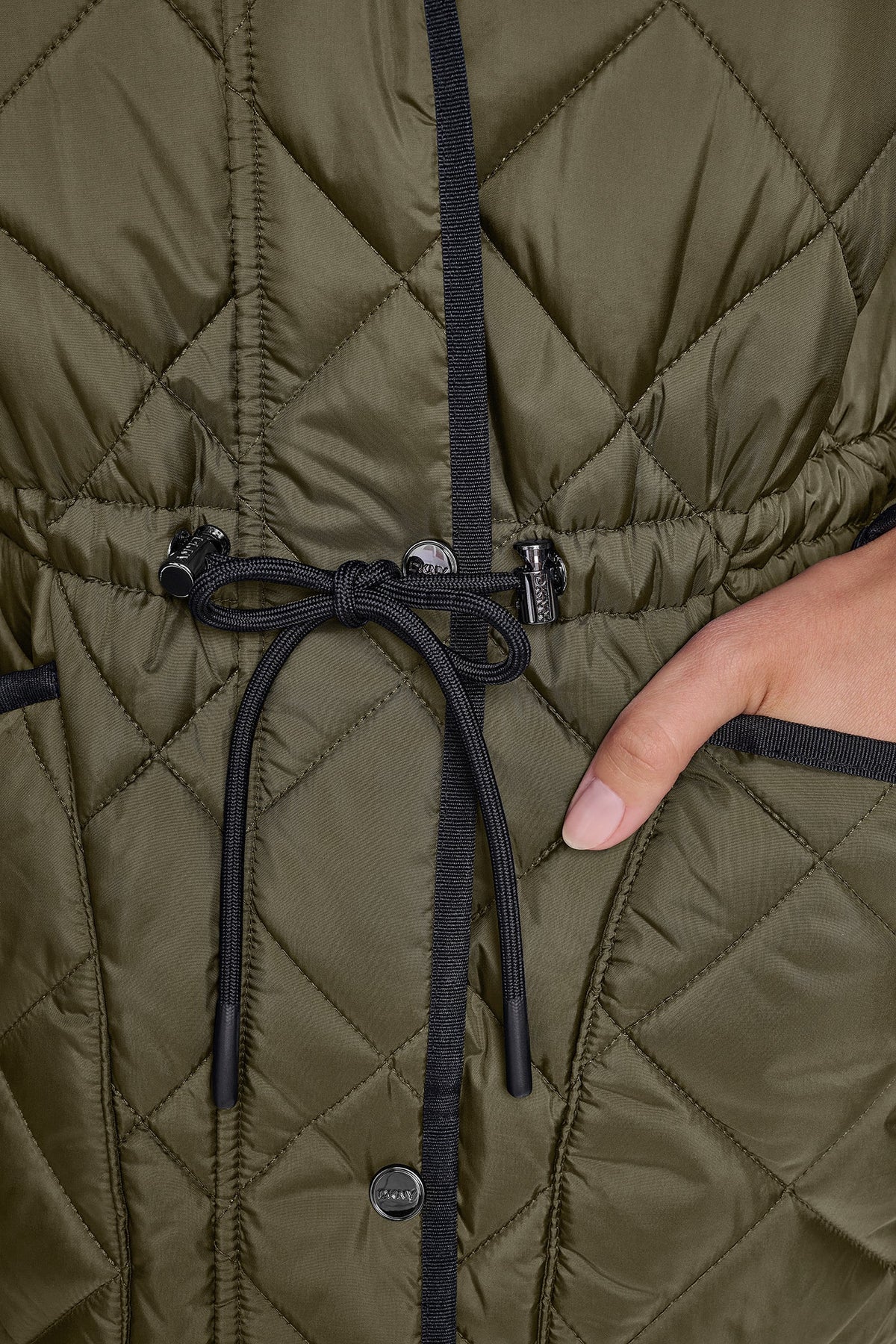 Black DKNY CORDUROY COLLAR HOODED QUILTED COAT