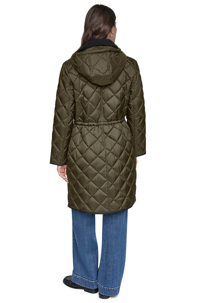 Black DKNY CORDUROY COLLAR HOODED QUILTED COAT