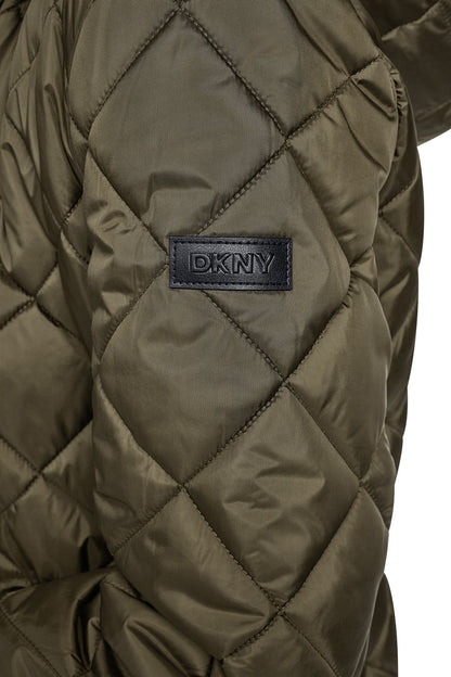 Black DKNY CORDUROY COLLAR HOODED QUILTED COAT