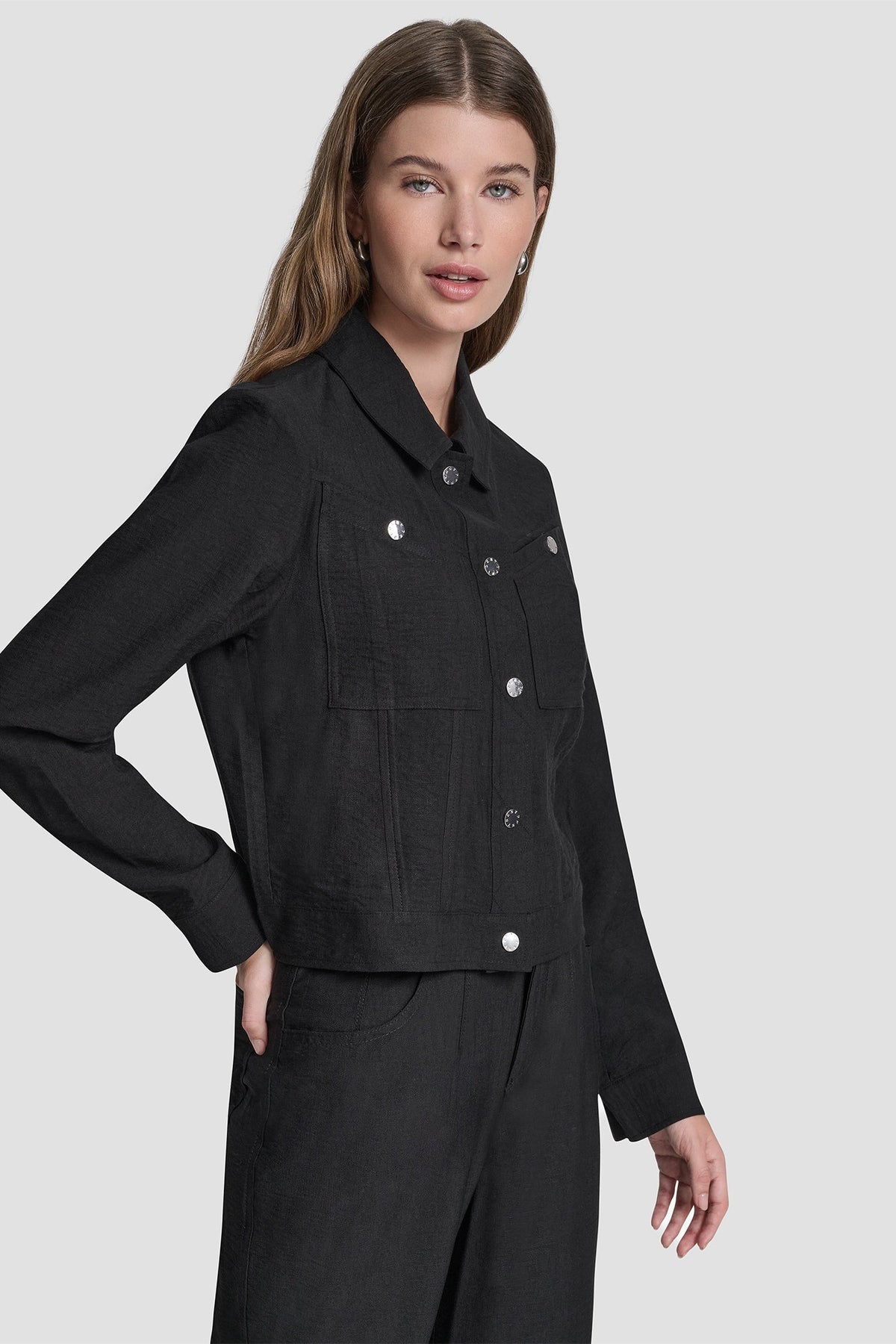 Black DKNY CROPPED TRUCKER JACKET