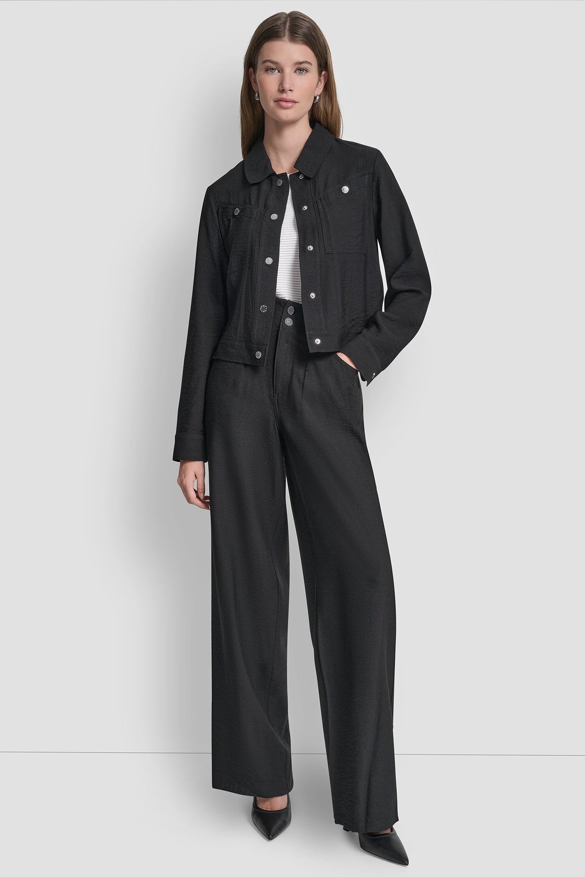 Black DKNY CROPPED TRUCKER JACKET