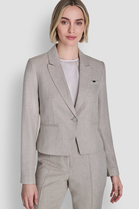 Pebble/White DKNY CROPPED SINGLE BUTTON BLAZER