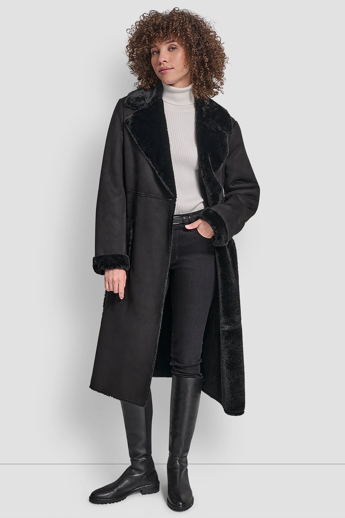 Black DKNY BELTED FAUX SHERLING