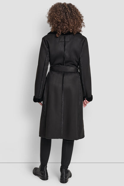 Black DKNY BELTED FAUX SHERLING