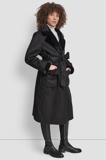 Black DKNY BELTED FAUX SHERLING