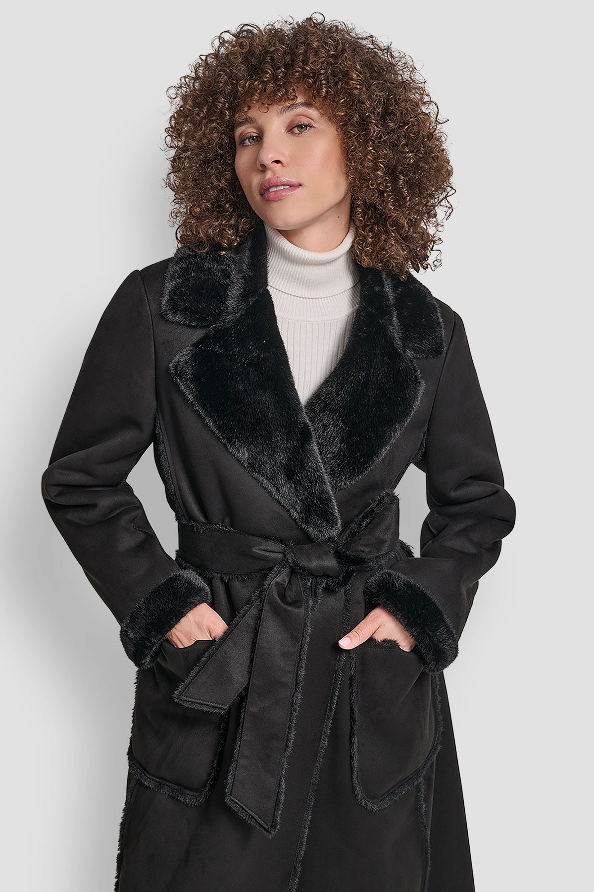 Black DKNY BELTED FAUX SHERLING