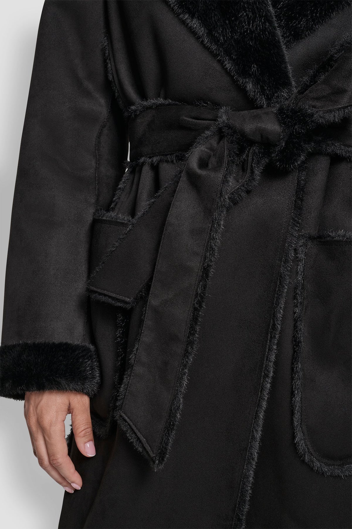 Black DKNY BELTED FAUX SHERLING